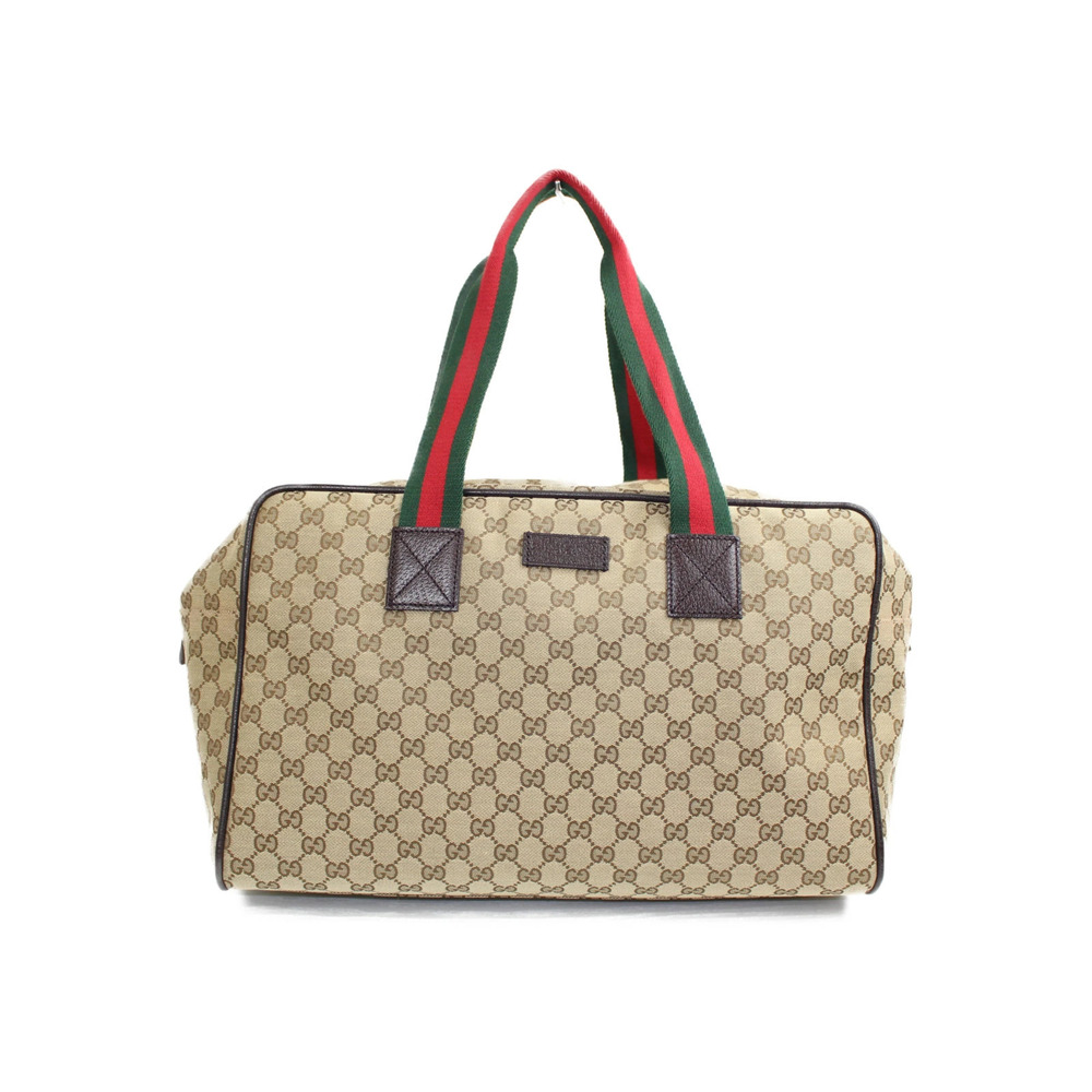 GUCCI GG Canvas Boston Bag Beige Green Red Travel Business Trip